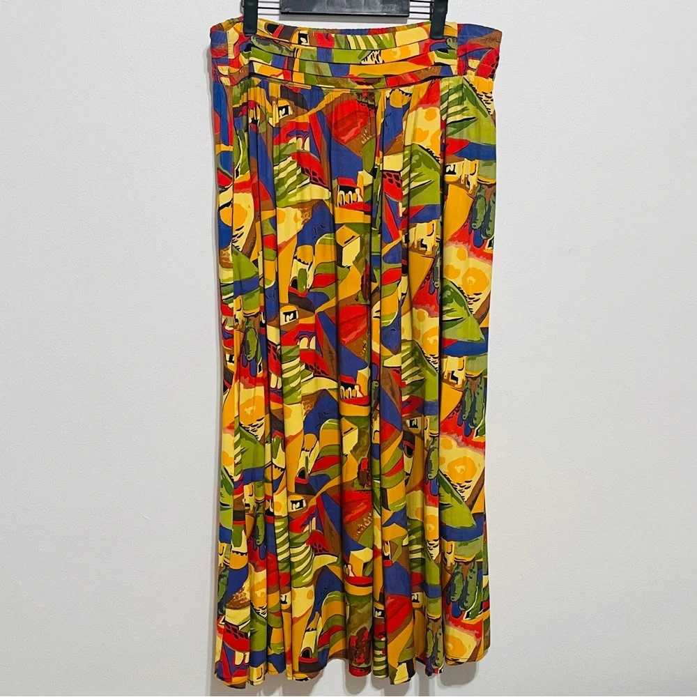 Laura Kieffer 2pc Maxi Skirt Set Sz 10 Wearable Art Multicolor Vintage - Picture 4 of 10